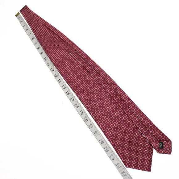 Drake's NWT Neck Tie in Red w/ Light Blue & White Geometric Pattern 100% Silk